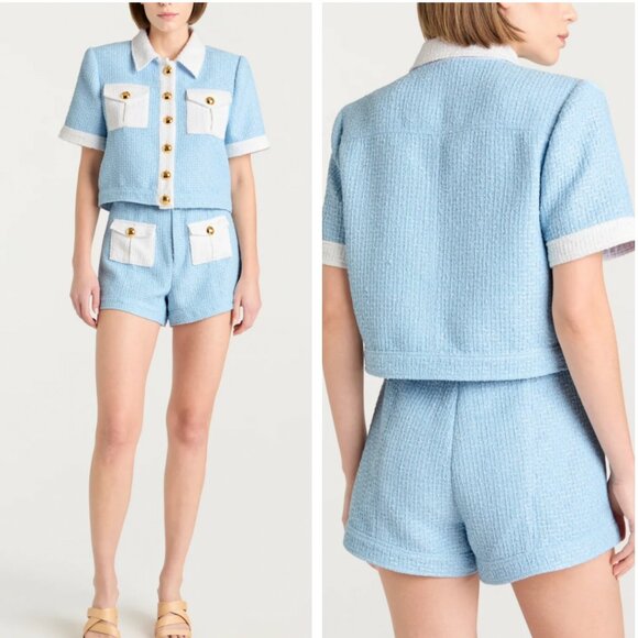 NWT Cinq a Sept 5a7 Nissy Jacket & Short Set of 2  Sky Blue/White Cocktail Party - Picture 3 of 10